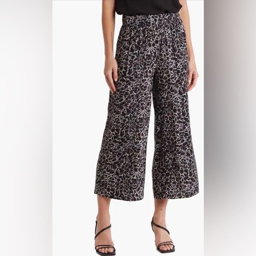 NWT T Tahari Black Blue Cobblestone Print Pull on Wide leg Pants 2x - Picture 1 of 4